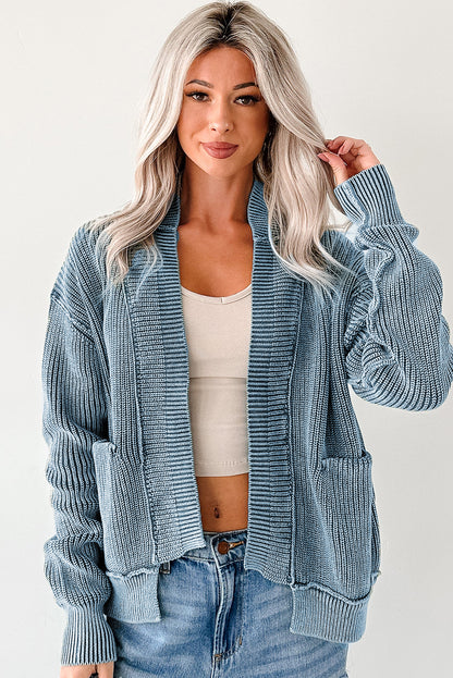 Evergreen Mineral Wash Exposed Seam Patchwork Knit Open Sweater Cardigan - Snoopy's Closet