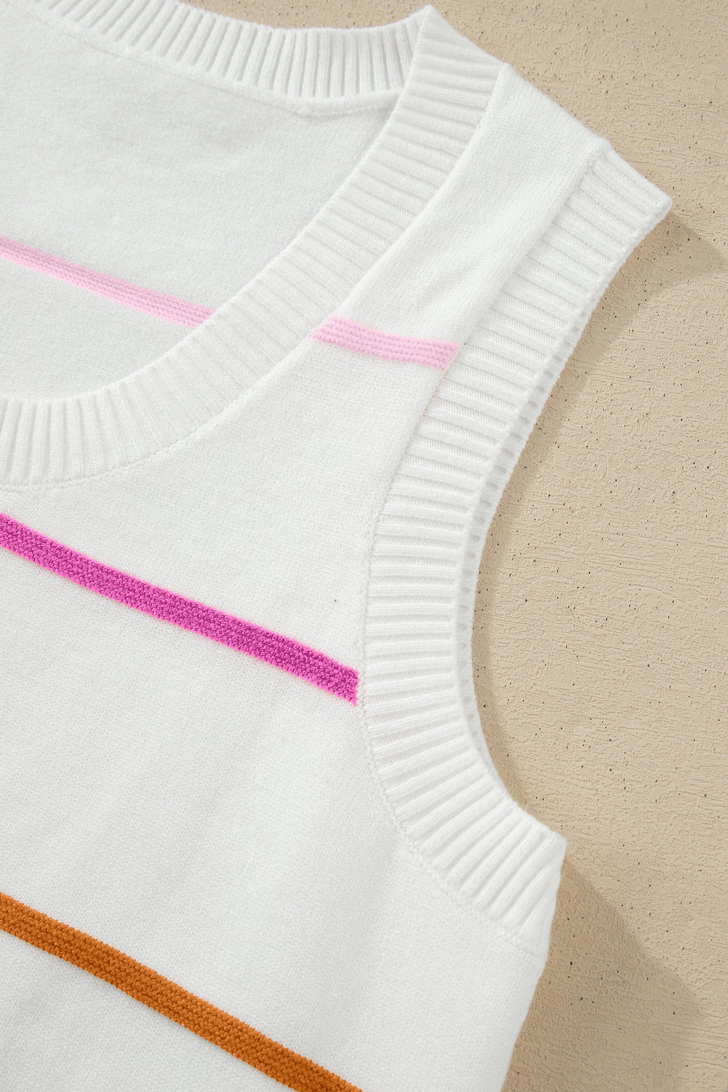 White Stripe Round Neck Knitted Sweater Tank - Snoopy's Closet