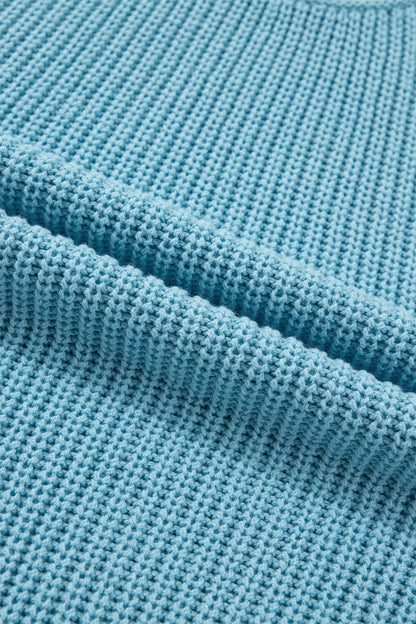 Mist Blue Exposed Seam Detail Half Sleeve Loose Sweater