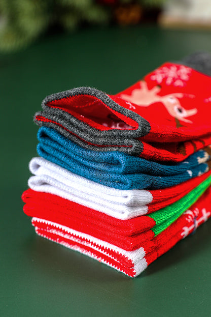 Dearlove Fiery Red 5 Pairs/Set Christmas Cartoon Elk Soft Socks Set with Box - Snoopy's Closet