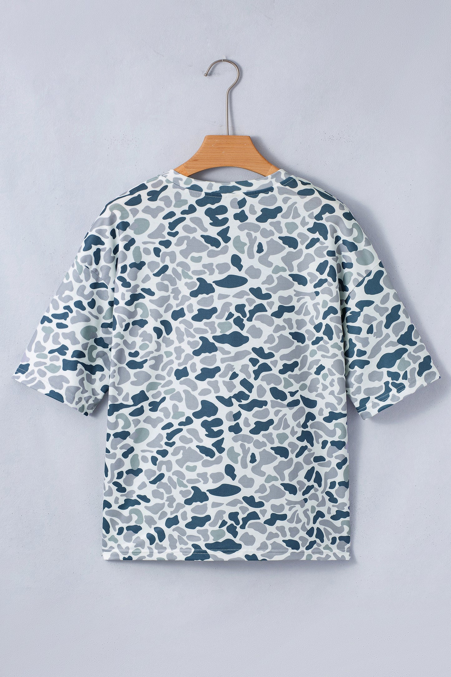 Gray Camouflage Print Single Chest Pocket V Neck Tee - Snoopy's Closet