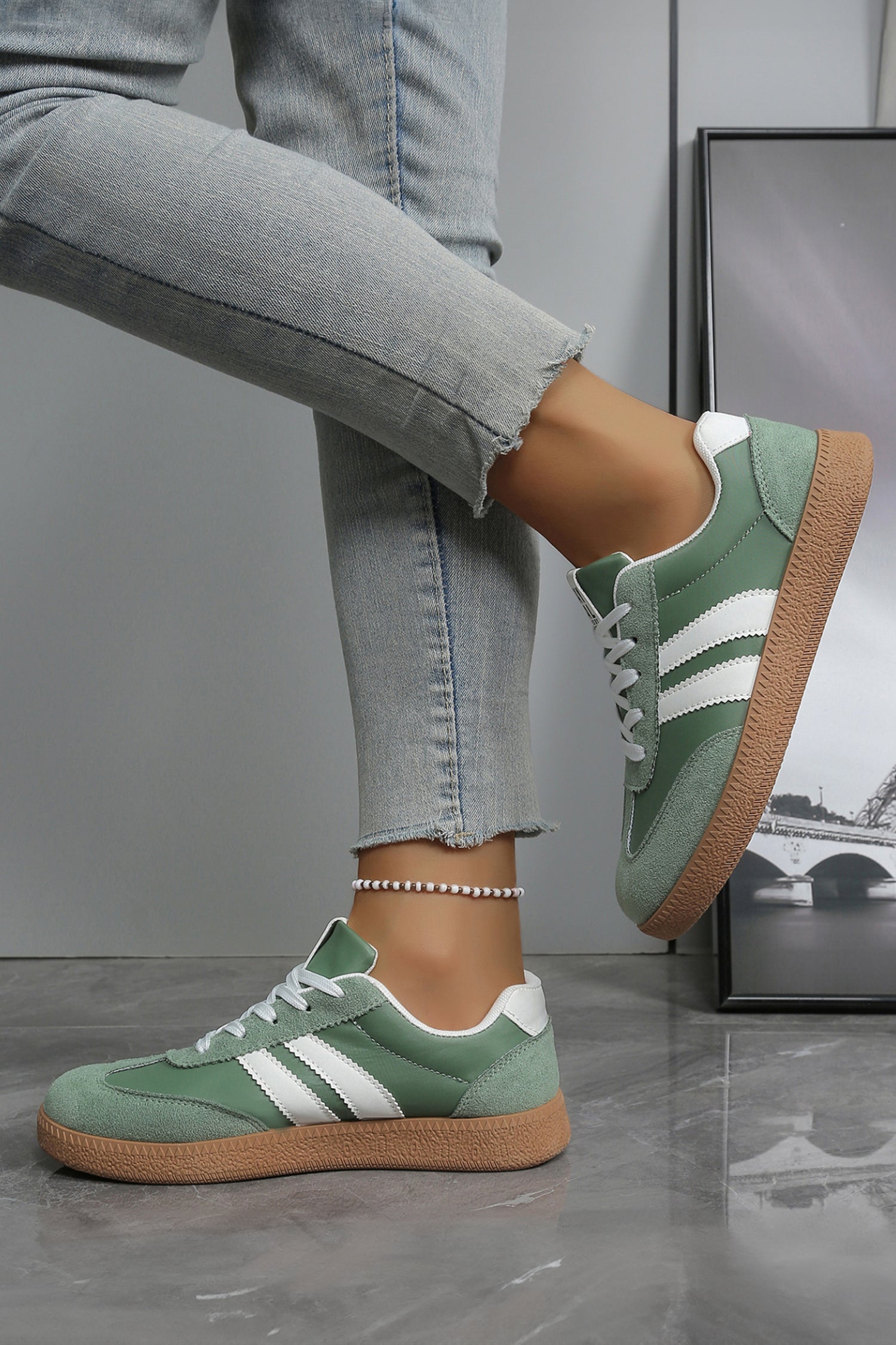 Ashleigh Blue Varsity Color Block Patchwork PU Leather Lace Up Shoes