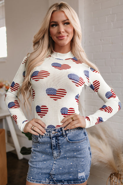 White Americana Glitter Mesh Long Sleeve Bodysuit - Snoopy's Closet