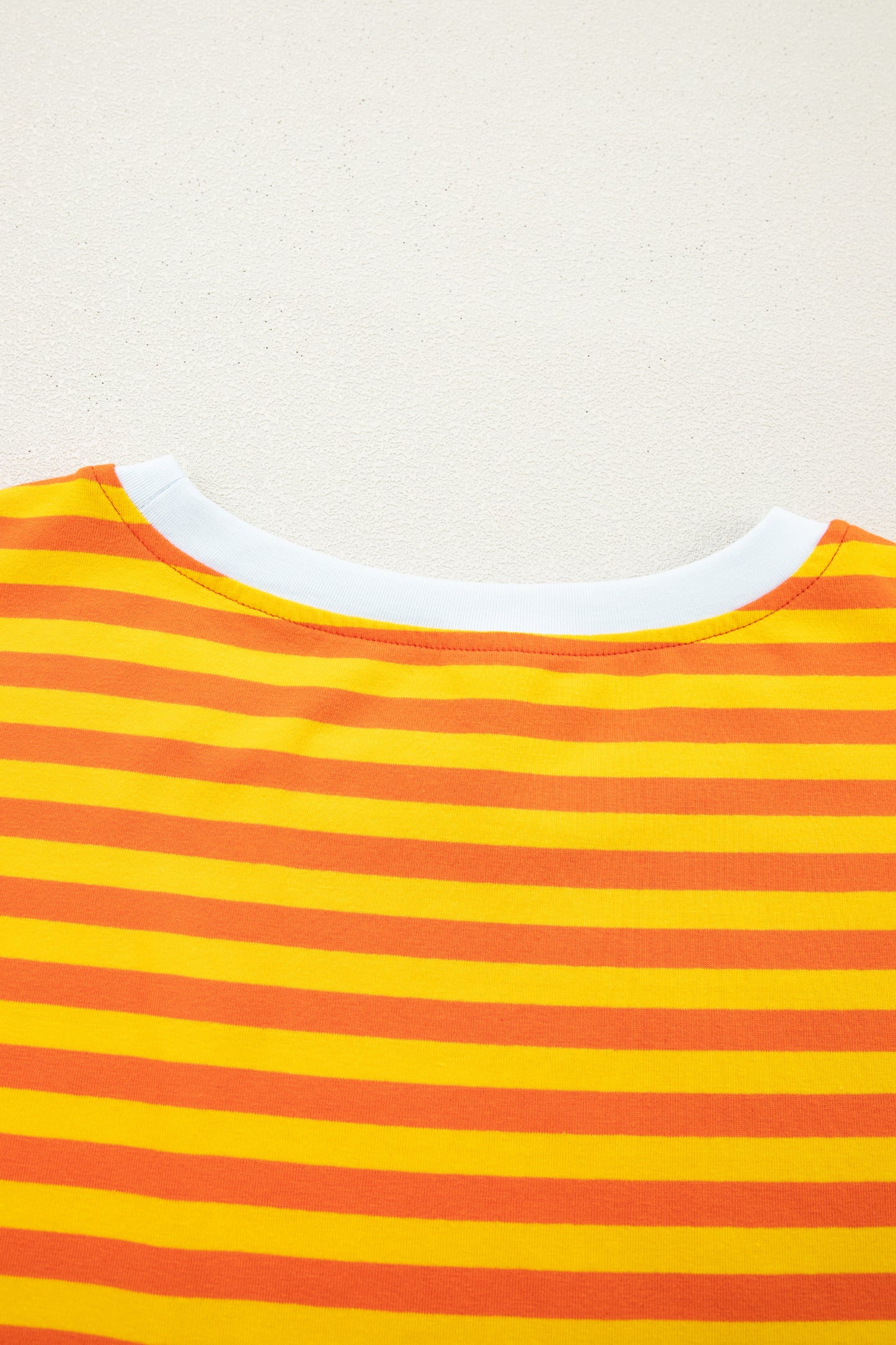 Orange Stripe Contrast Crew Neck Drop Shoulder Loose Tee - Snoopy's Closet