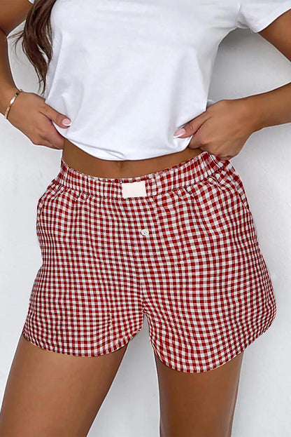 Red Gingham Printed High Waist Shorts - Snoopy's Closet