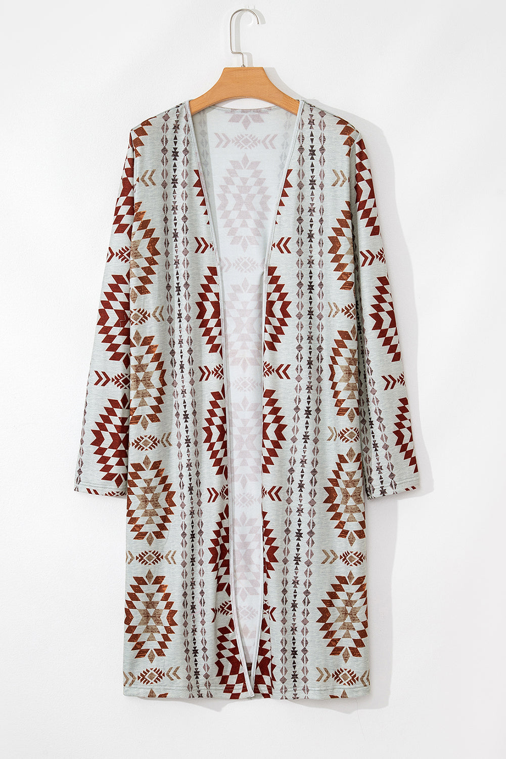 Brown Western Aztec Printed Open Front Long Cardigan - Snoopy's Closet