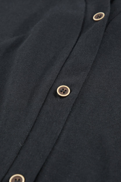 Black Solid Color Open-Front Buttons Cardigan - Snoopy's Closet