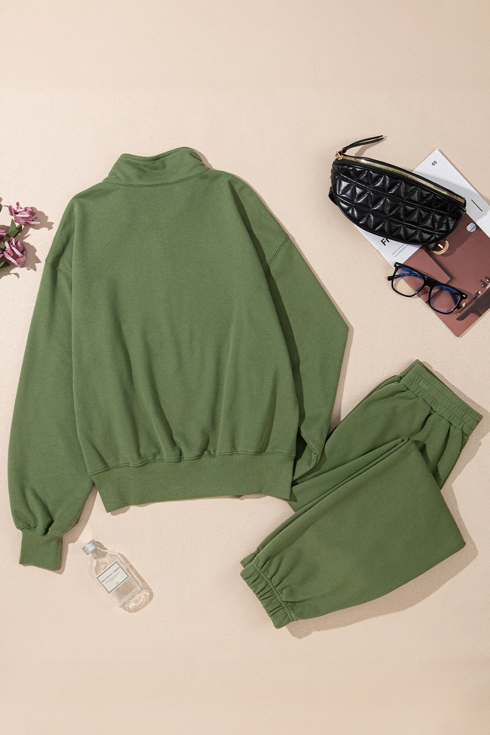 Vineyard Green Half Zip up Pullover Active Top and Joggers Set - Snoopy's Closet