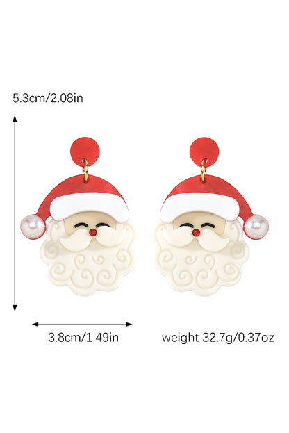 Fiery Red Bright Pearl Decor Cute Father Christmas Earrings - Snoopy's Closet