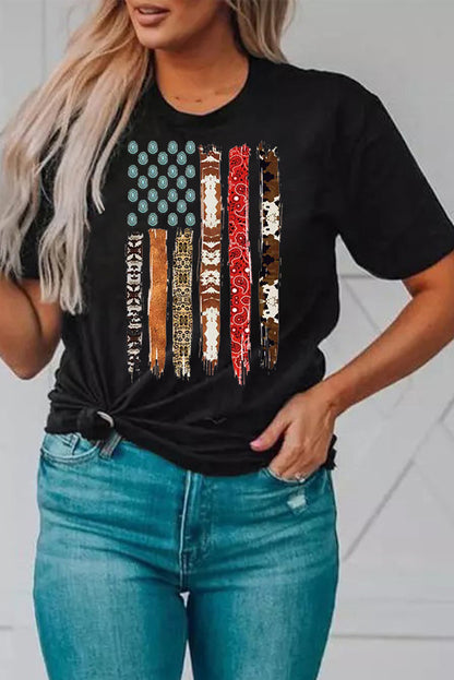 Camiseta Gráfica de la Bandera Americana Occidental Negra