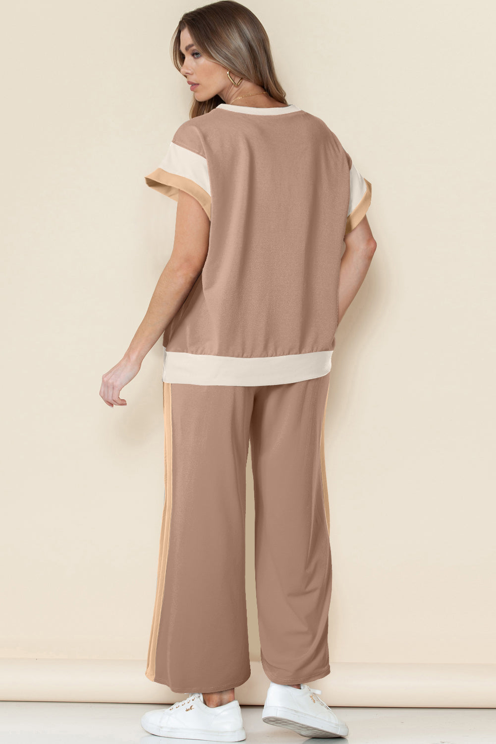Smoke Gray Color Block Detail Casual Two-piece Set - Snoopy's Closet