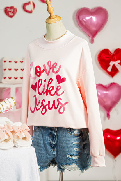 Light Pink love like Jesus Valentines Day Mock Neck Sweatshirt - Snoopy's Closet