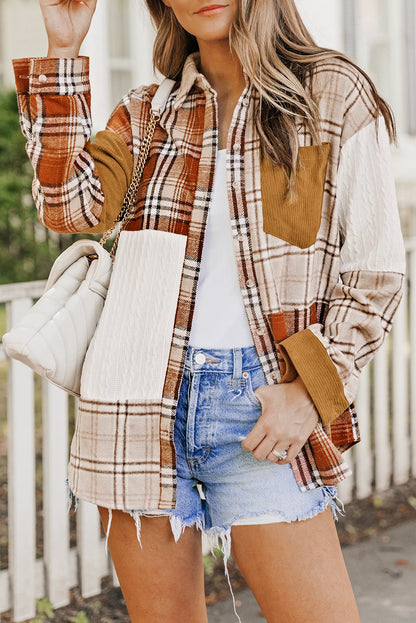 Camisa chaqueta con bolsillos y bloques de color a cuadros naranjas