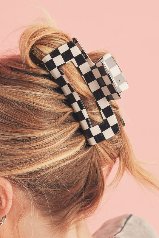 Black Checkered Print Hollow Out Hair Clip - Snoopy's Closet