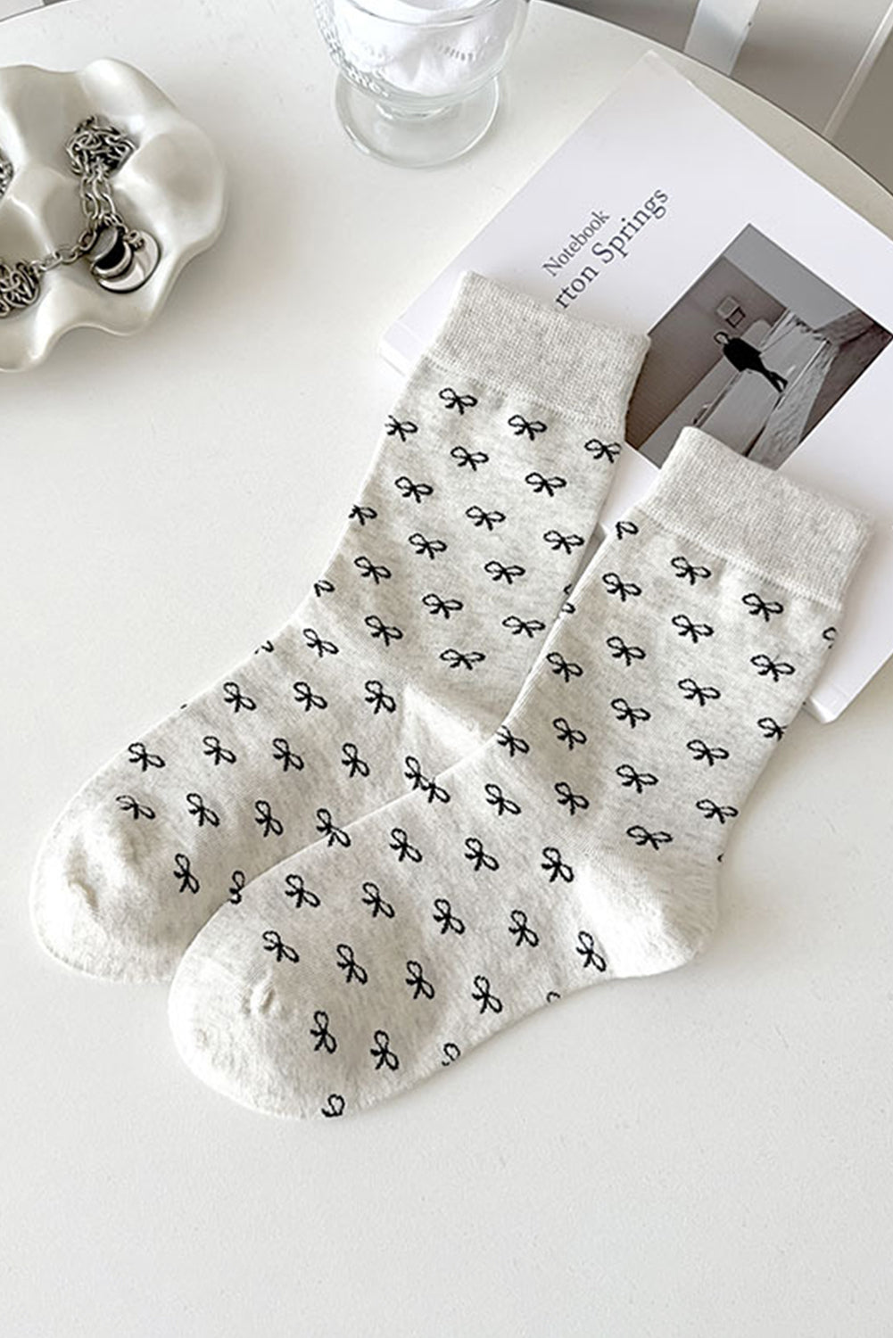 White Bow Knots Ribbed Edge Crew Socks - Snoopy's Closet
