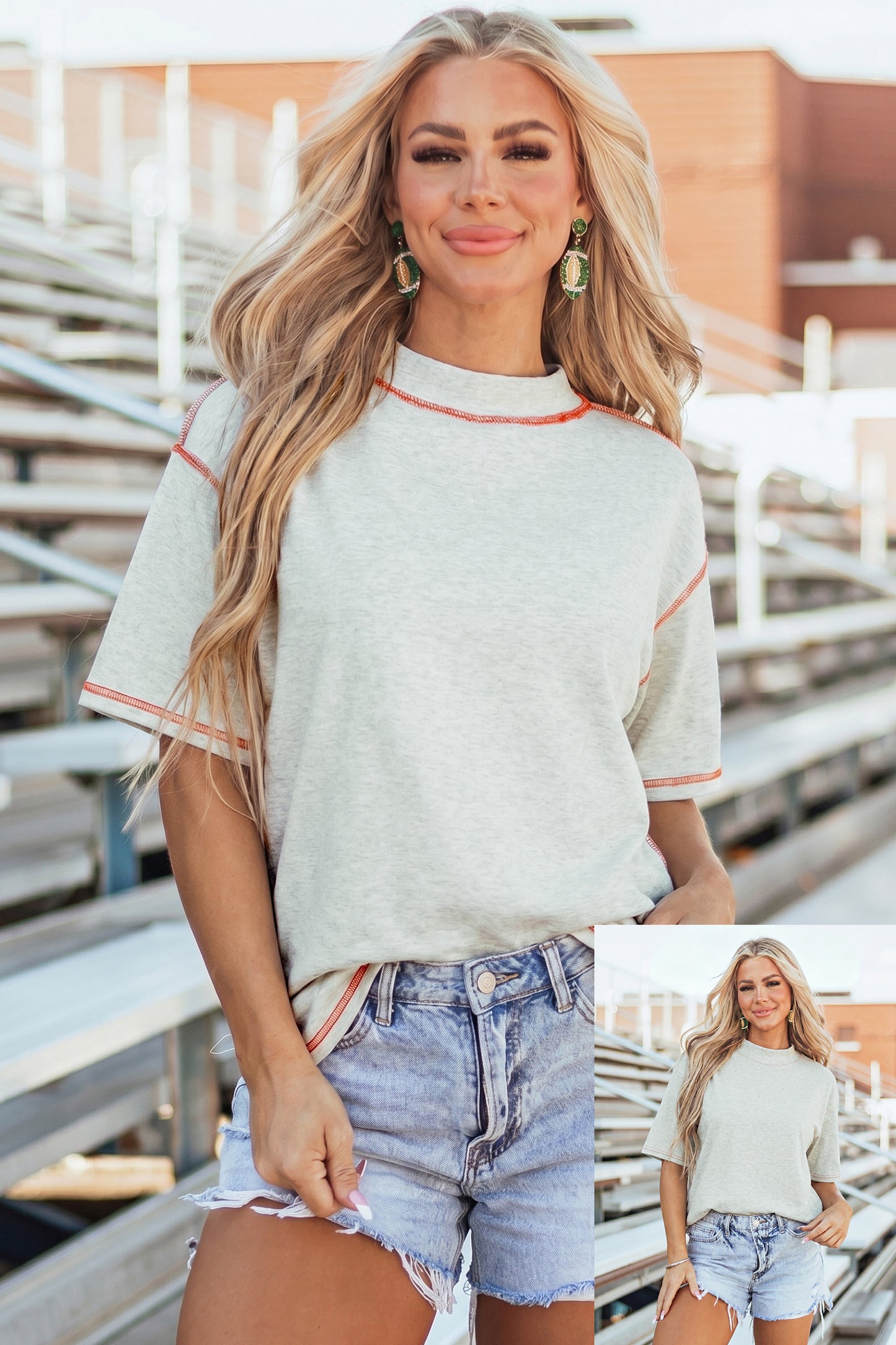 Camiseta reversible gris claro con costuras en contraste