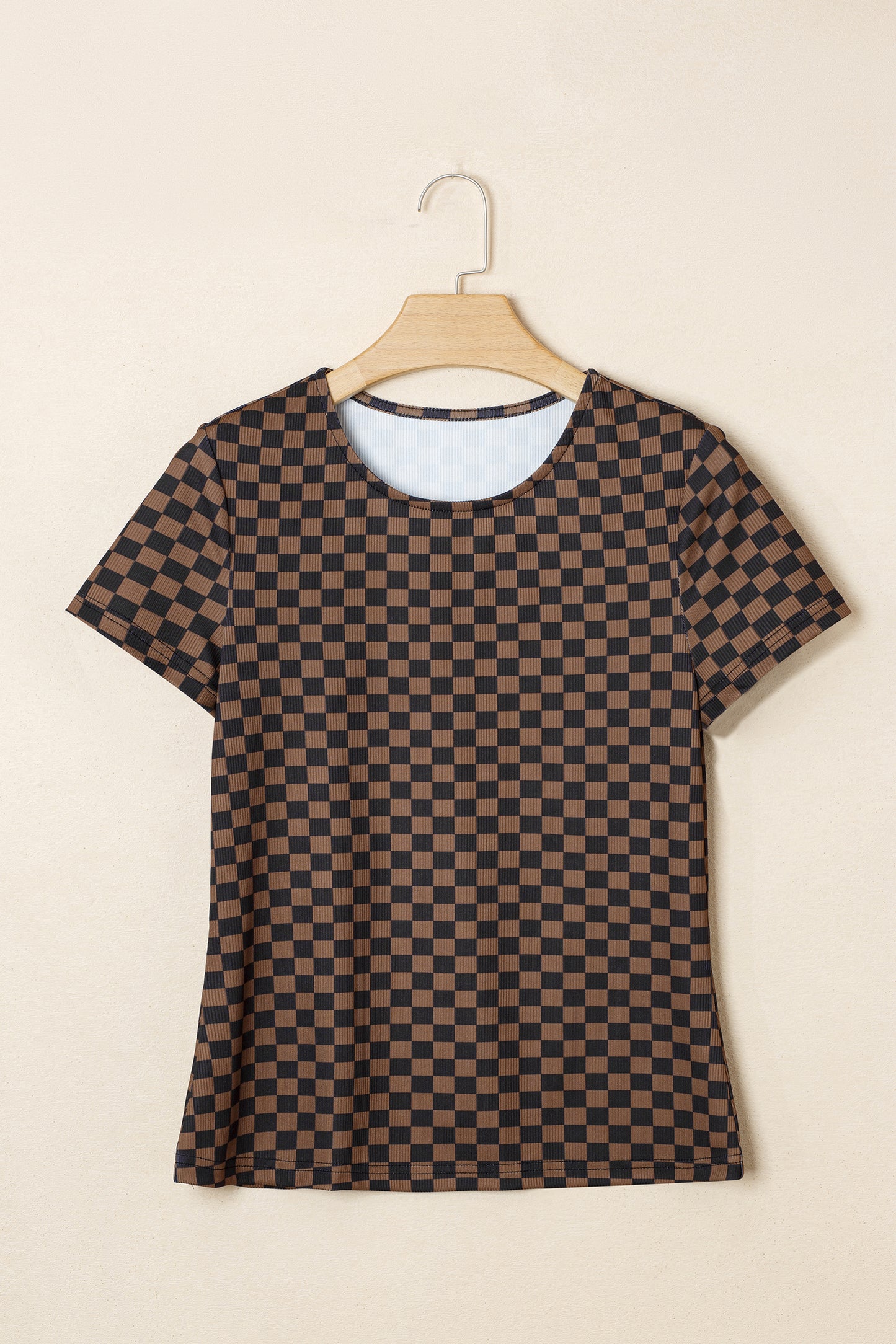 Black Checkerboard Round Neck Summer T Shirt - Snoopy's Closet