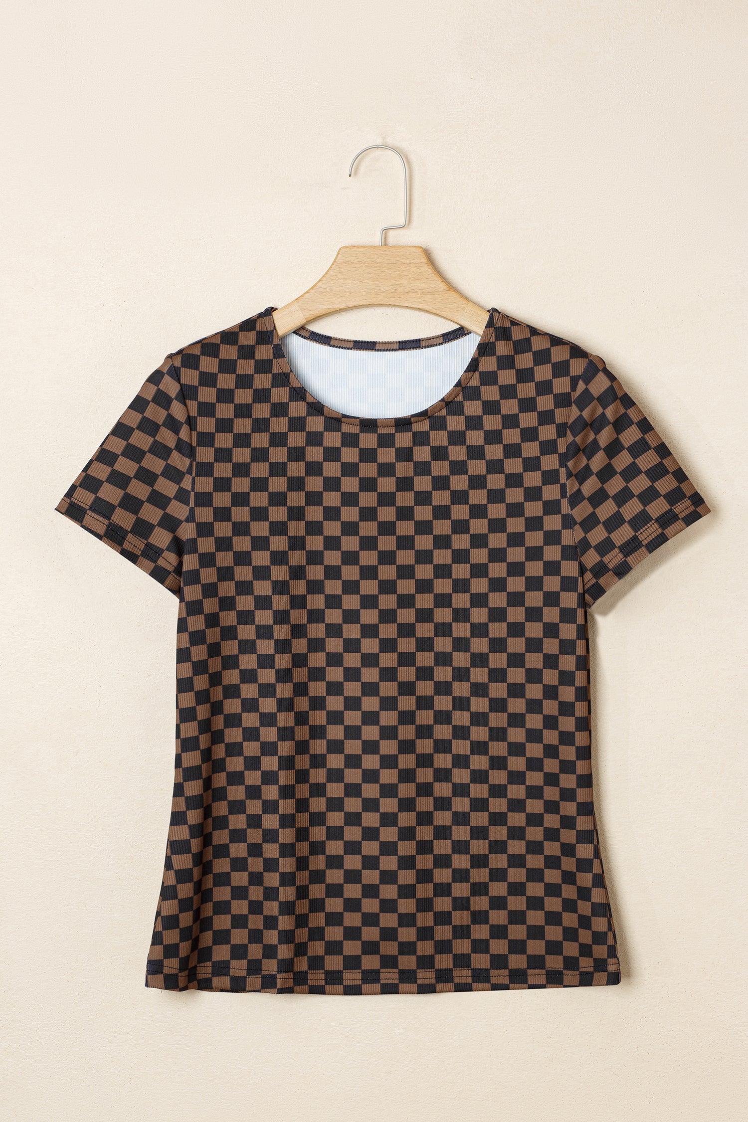 Black Checkerboard Round Neck Summer T Shirt - Snoopy's Closet