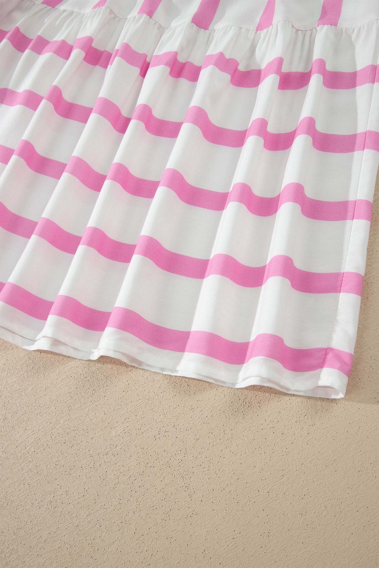 Pink Stripe Ricrac Trim Notched Neck Half Sleeve Vacation Dress - Snoopy's Closet