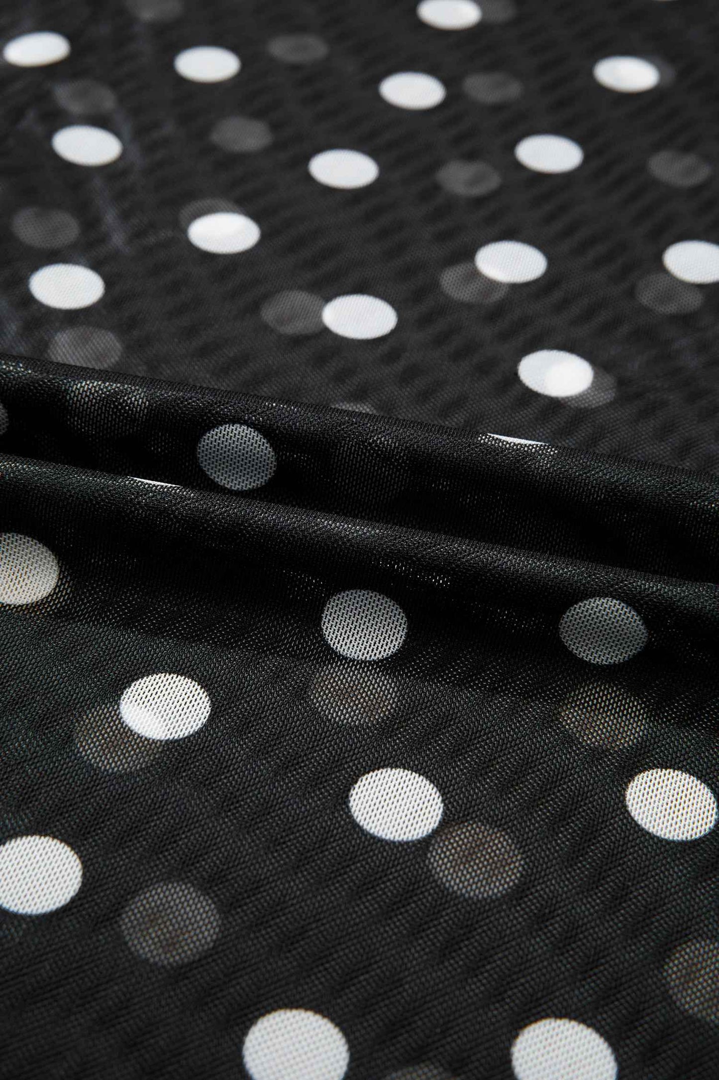 Black Polka Dot Printed High Neck Sheer Mesh Tee