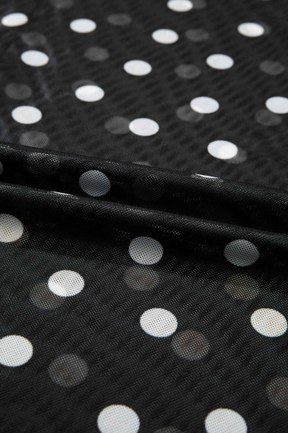Black Polka Dot Printed High Neck Sheer Mesh Tee