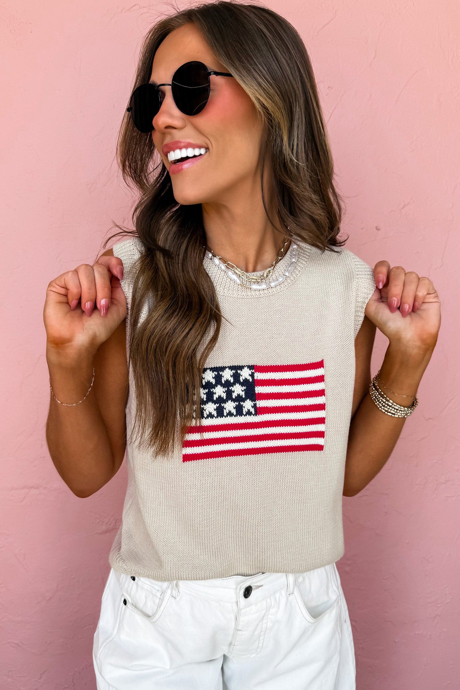 Parchment American Flag Sleeveless Sweater