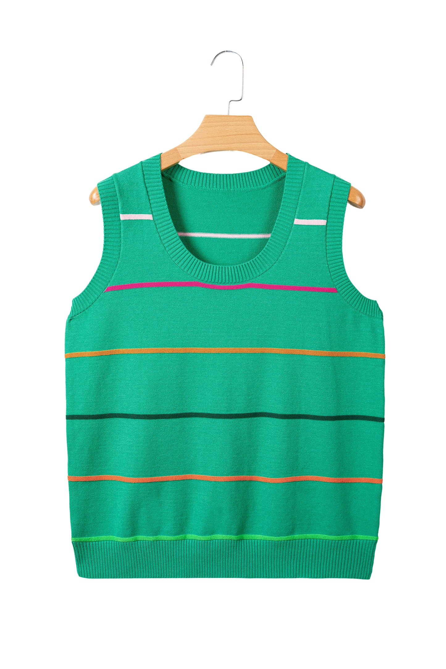 Green Stripe Round Neck Knitted Sweater Tank - Snoopy's Closet