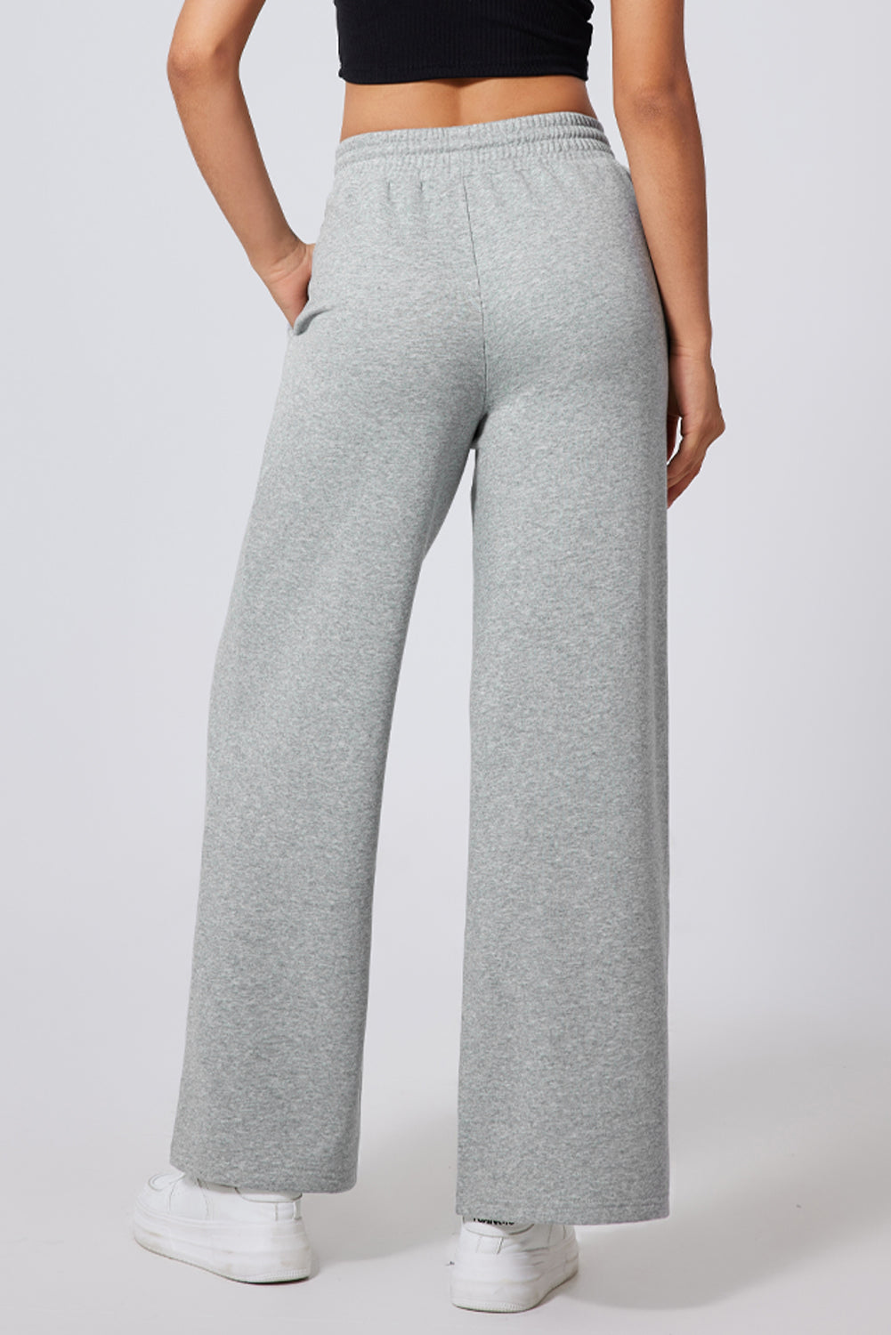 Pantalones de chándal de pernera ancha, cintura alta con cordón y costuras grises