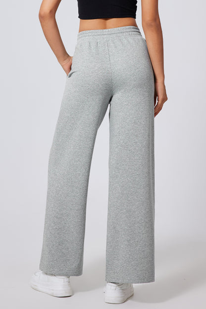 Pantalones de chándal de pernera ancha, cintura alta con cordón y costuras grises