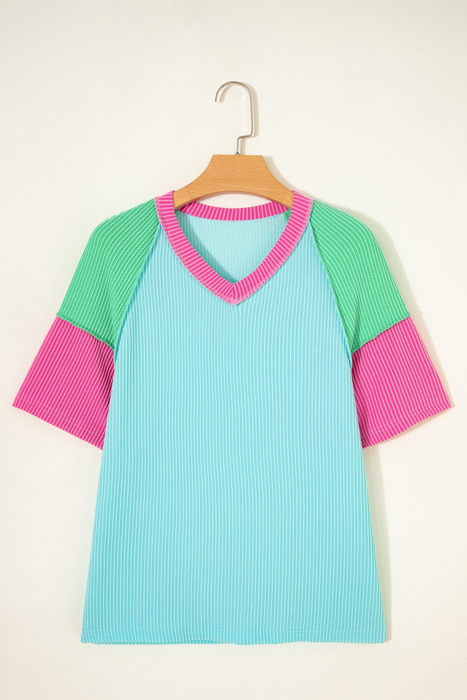 Aruba Blue Color Block Twisted Ribbed Tee