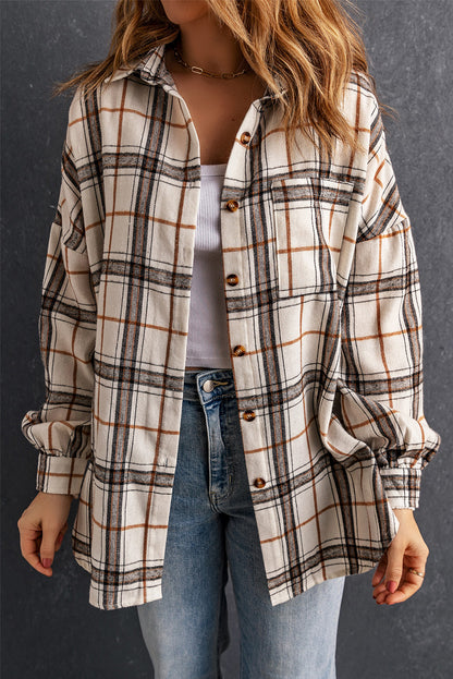 Sobrecamisa Blanca de Cuadros Grandes con Aberturas