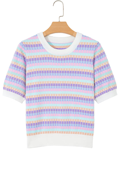 Orange Abstract Striped Knit Short Sleeve Sweater - Snoopy's Closet