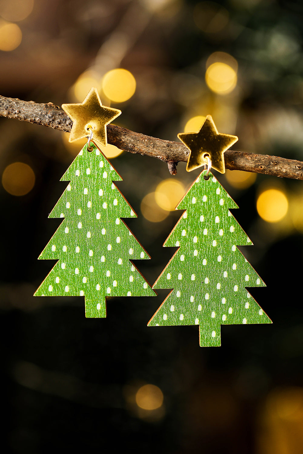 Green Polka Dot Print Christmas Dangle Earrings - Snoopy's Closet