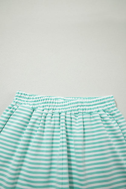 Green Stripe Oversize Mock Neck Sweatshirt and Shorts Set