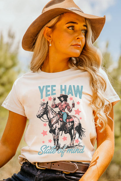 Camiseta con estampado de vaquera "YEE HAW State of mind" blanca, estilo western