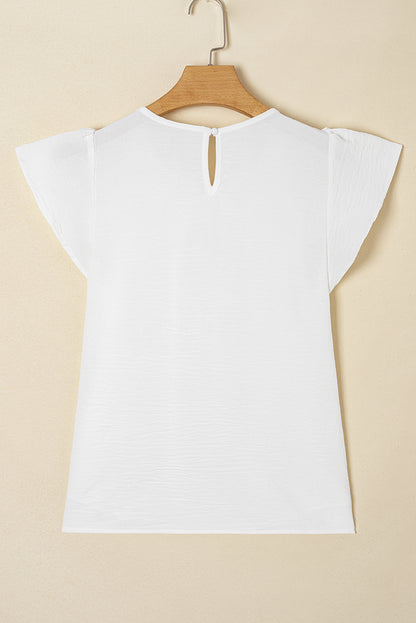 White Flounce Sleeve Pleated Textured Blouse - Snoopy's Closet