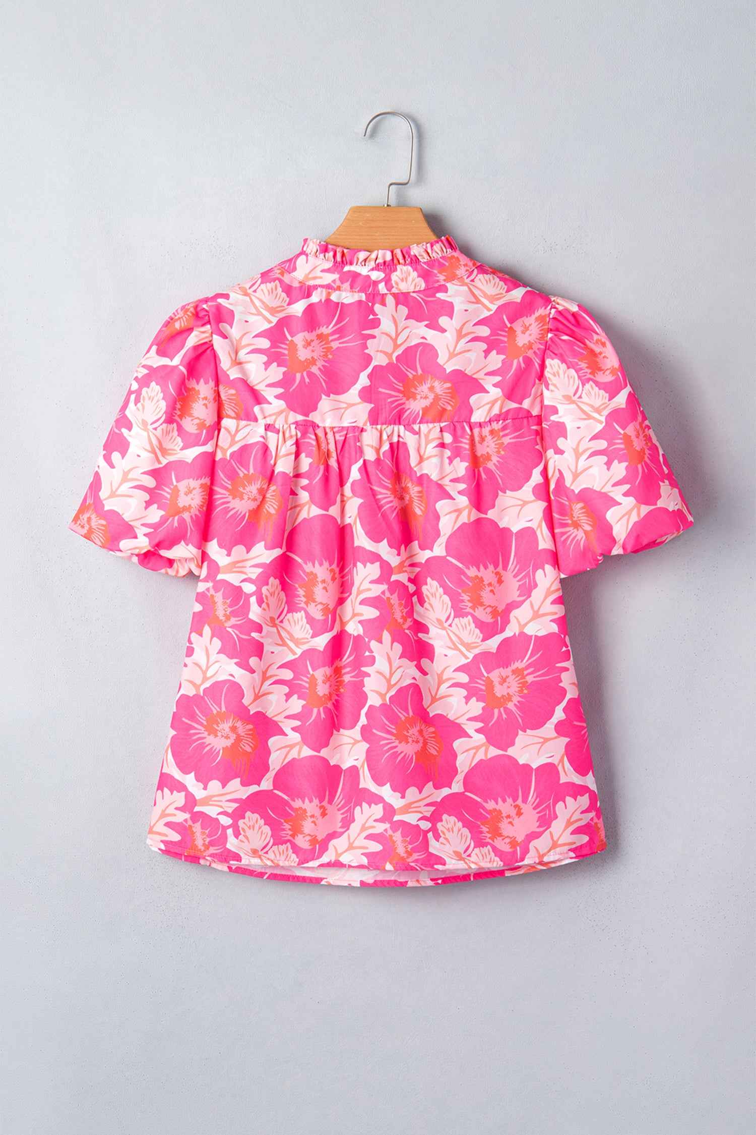 Green Short Bubble Sleeve Summer Floral Blouse