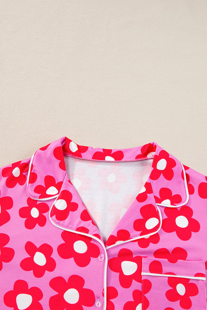 Conjunto de pijama de camisa de manga corta con estampado floral