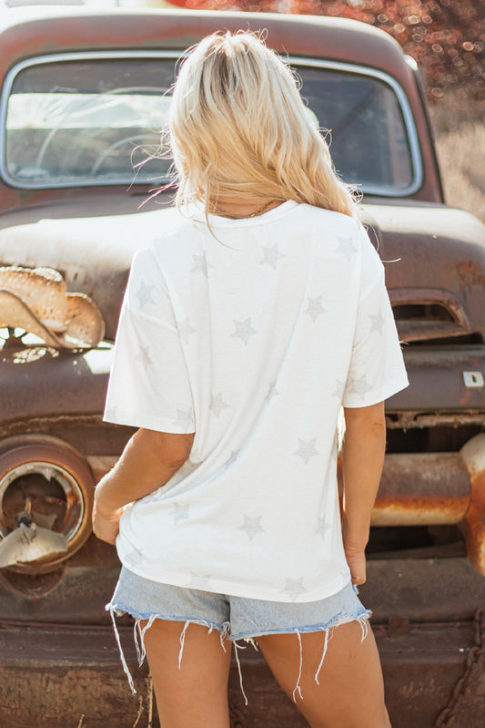 Khaki Patriotic Flag Bow Graphic Starry Round Neck T Shirt - Snoopy's Closet