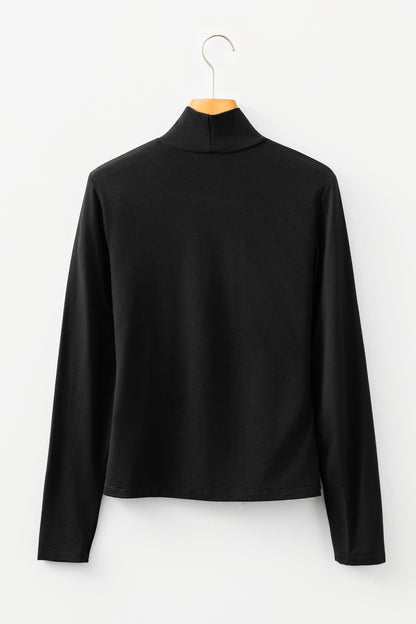 Black Slim Fit High Neck Long Sleeve Basic Top - Snoopy's Closet