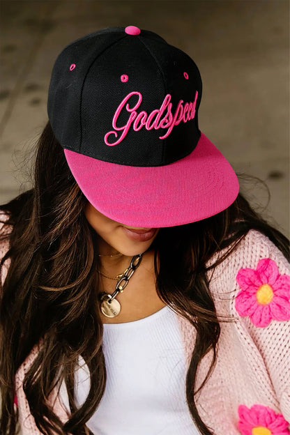 Gorra bordada de bloque de color con la letra Godspeed Rosa Roja