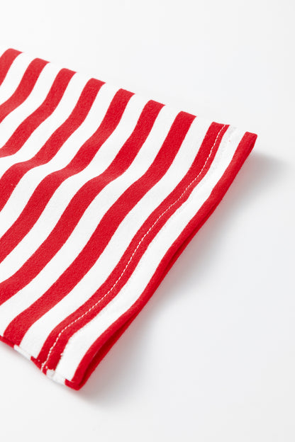Red Stripe Drop Shoulder Long Sleeve Top Lounge Pants 2pcs Set - Snoopy's Closet