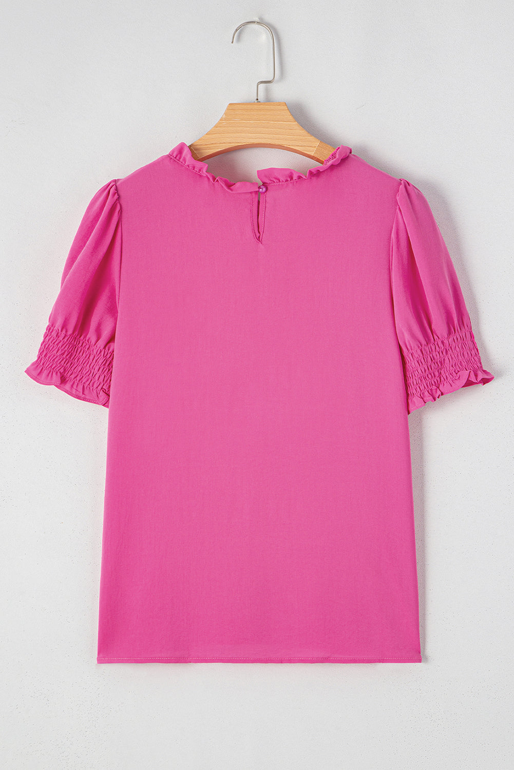 Rose Solid Color Smocked Puff Sleeve Blouse - Snoopy's Closet