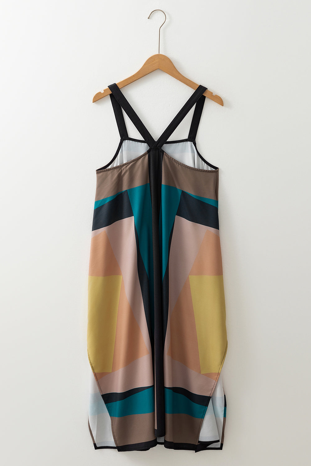 Vestido sin mangas con espalda en Y y estampado geométrico retro marrón