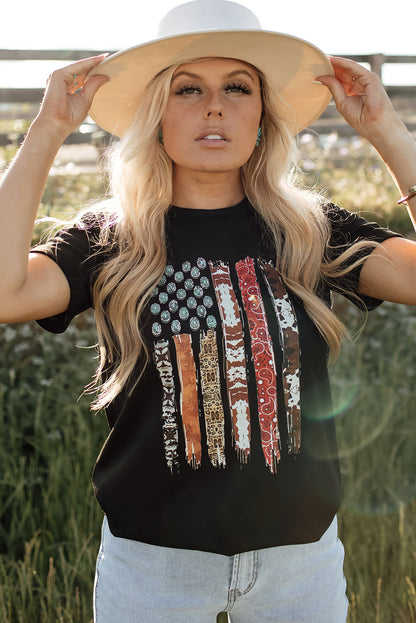 Camiseta Gráfica de la Bandera Americana Occidental Negra