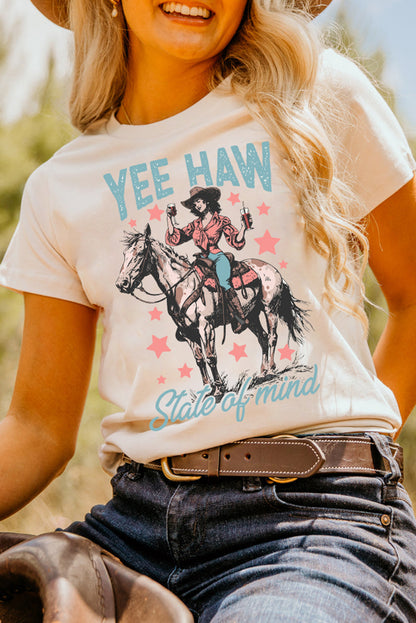 Camiseta con estampado de vaquera "YEE HAW State of mind" blanca, estilo western
