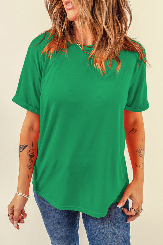 Bright Green Casual Plain Crew Neck Tee - Snoopy's Closet