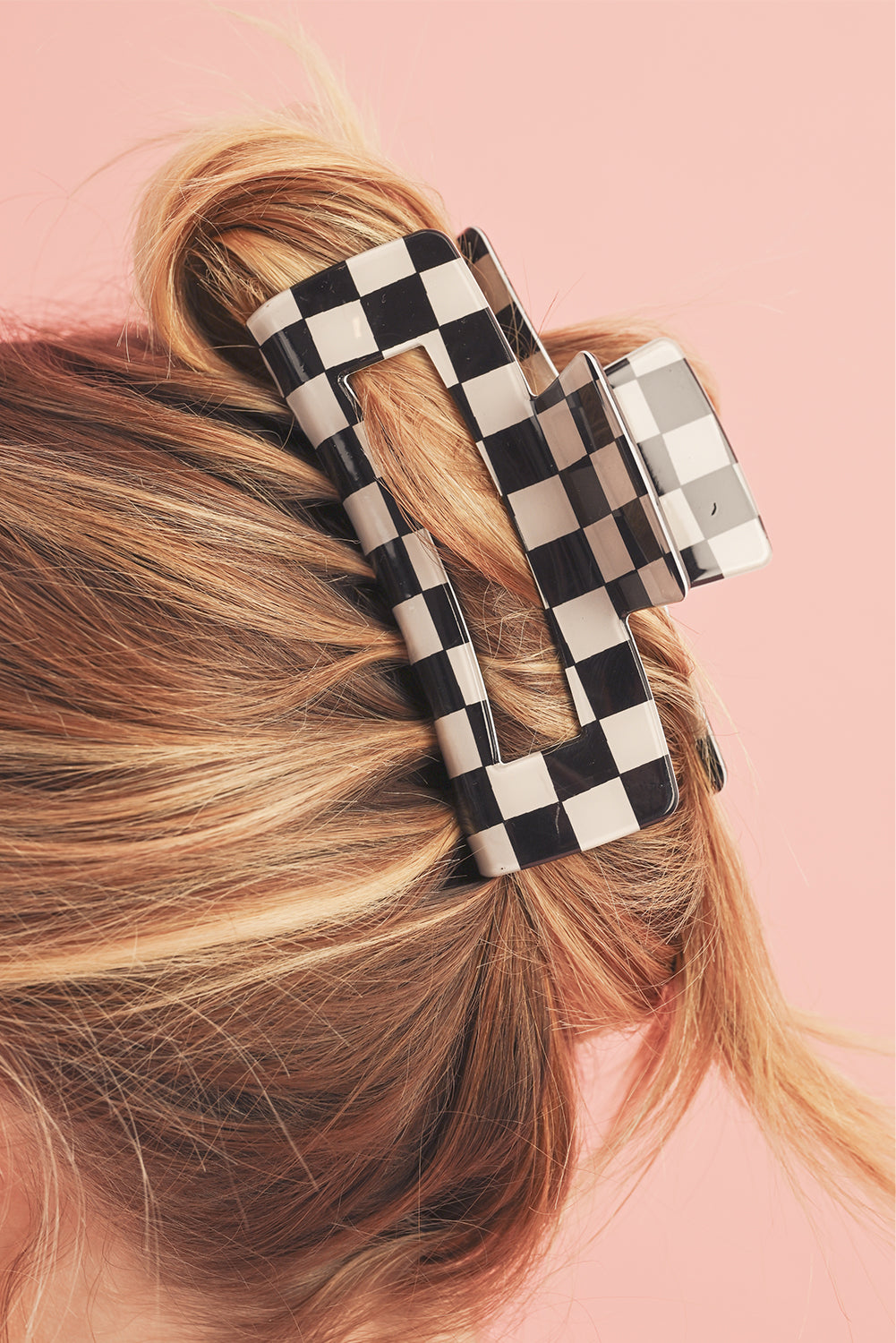 Black Checkered Print Hollow Out Hair Clip - Snoopy's Closet