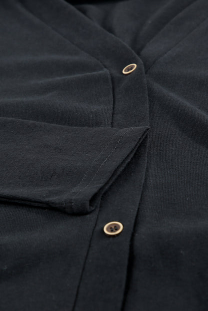 Black Solid Color Open-Front Buttons Cardigan - Snoopy's Closet