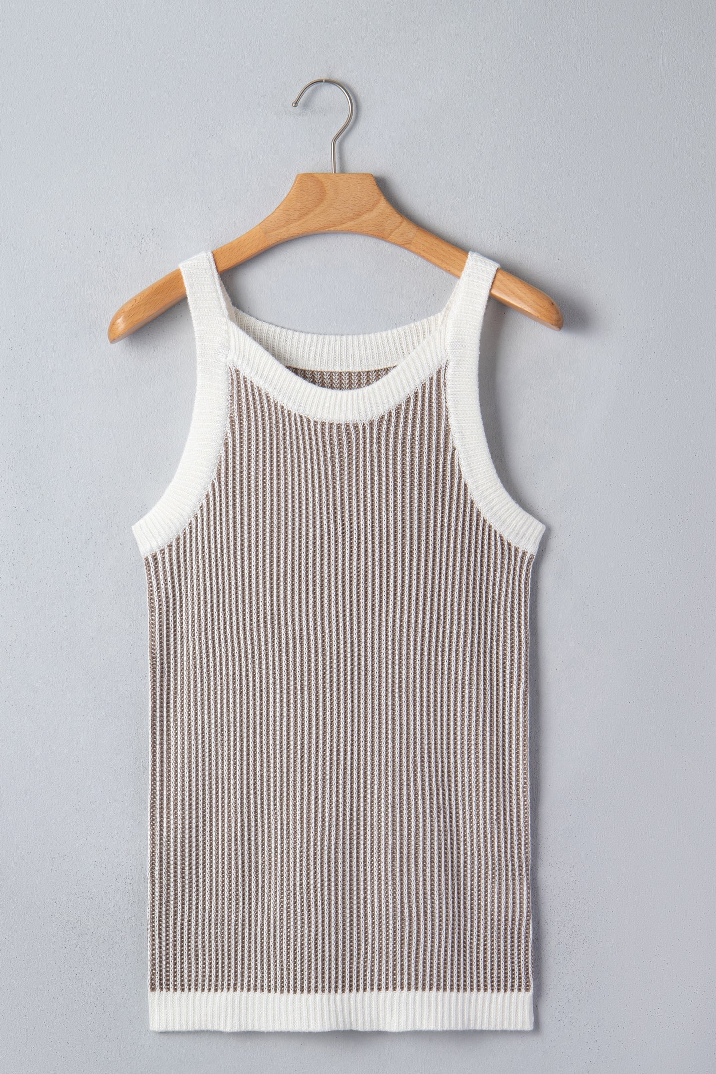 Pale Khaki Contrast Trim Ribbed Knit Sweater Tank Top - Snoopy's Closet